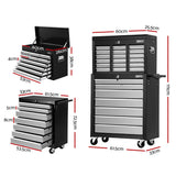 Giantz 17 Drawer Tool Box Cabinet Chest Trolley Toolbox Garage Storage Box Grey - Front View