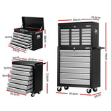 Giantz 17 Drawer Tool Box Cabinet Chest Trolley Toolbox Garage Storage Box Grey - Front View