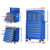 Giantz 17 Drawer Tool Box Cabinet Chest Trolley Toolbox Garage Storage Box Blue - Front View