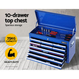 Giantz 17 Drawer Tool Box Cabinet Chest Trolley Toolbox Garage Storage Box Blue - Side View