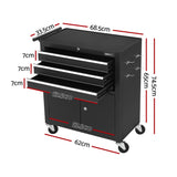 Giantz 3 Drawer Tool Box Chest Cabinet Toolbox Storage Garage Organiser Wheels - Front View