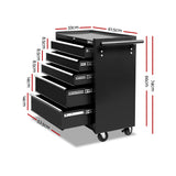 Giantz 5 Drawer Tool Box Cabinet Chest Trolley Box Garage Storage Toolbox Black - Front View