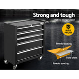Giantz 5 Drawer Tool Box Cabinet Chest Trolley Box Garage Storage Toolbox Black - Side View