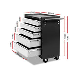 Giantz 5 Drawer Tool Box Cabinet Chest Trolley Box Garage Storage Toolbox Grey - Front View