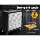 Giantz 5 Drawer Tool Box Cabinet Chest Trolley Box Garage Storage Toolbox Grey - Side View
