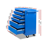Giantz 5 Drawer Tool Box Cabinet Chest Trolley Box Garage Storage Toolbox Blue - Front View
