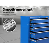 Giantz 5 Drawer Tool Box Cabinet Chest Trolley Box Garage Storage Toolbox Blue - 45-Degree Angle