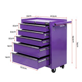 Giantz 5 Drawer Tool Chest Trolley Cabinet Toolbox Heavy Duty Garage Storage Organiser Purple - Side View