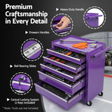 Giantz 5 Drawer Tool Chest Trolley Cabinet Toolbox Heavy Duty Garage Storage Organiser Purple - 45-Degree Angle