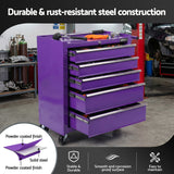 Giantz 5 Drawer Tool Chest Trolley Cabinet Toolbox Heavy Duty Garage Storage Organiser Purple - Close-Up Angle
