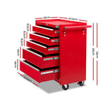 Giantz 5 Drawer Tool Box Cabinet Chest Trolley Box Garage Storage Toolbox Red - Front View
