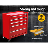 Giantz 5 Drawer Tool Box Cabinet Chest Trolley Box Garage Storage Toolbox Red - Side View