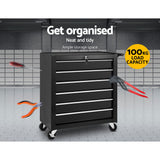 Giantz 6 Drawer Tool Box Cabinet Chest Trolley Cart Garage Toolbox Storage - Side View