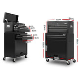 Giantz 7 Drawer Tool Box Cabinet Chest Trolley Toolbox Garage Storage Black - Front View