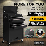 Giantz 7 Drawer Tool Box Cabinet Chest Trolley Toolbox Garage Storage Black - Top-Down View