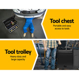 Giantz 7 Drawer Tool Box Cabinet Chest Trolley Toolbox Garage Storage Black - 45-Degree Angle
