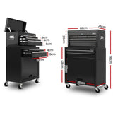 Giantz 7 Drawer Tool Box Cabinet Chest Trolley Toolbox Garage Storage Black - Front View