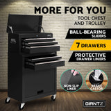 Giantz 7 Drawer Tool Box Cabinet Chest Trolley Toolbox Garage Storage Black - Top-Down View
