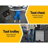 Giantz 7 Drawer Tool Box Cabinet Chest Trolley Toolbox Garage Storage Grey - 45-Degree Angle