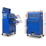 Giantz 7 Drawer Tool Box Cabinet Chest Trolley Toolbox Garage Storage Blue - Front View