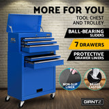 Giantz 7 Drawer Tool Box Cabinet Chest Trolley Toolbox Garage Storage Blue - Top-Down View