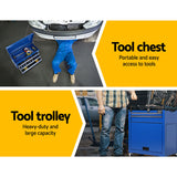 Giantz 7 Drawer Tool Box Cabinet Chest Trolley Toolbox Garage Storage Blue - 45-Degree Angle