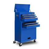 Giantz 7 Drawer Tool Box Cabinet Chest Trolley Toolbox Garage Storage Blue - Low Angle