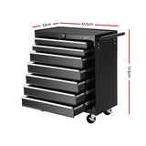 Giantz 7 Drawer Tool Box Cabinet Chest Trolley Storage Garage Toolbox Black - Front View