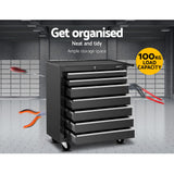 Giantz 7 Drawer Tool Box Cabinet Chest Trolley Storage Garage Toolbox Black - Top-Down View