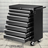 Giantz 7 Drawer Tool Box Cabinet Chest Trolley Storage Garage Toolbox Black - Close-Up Angle