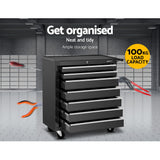 Giantz 7 Drawer Tool Box Cabinet Chest Trolley Storage Garage Toolbox Black - Top-Down View