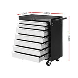 Giantz 7 Drawer Tool Box Cabinet Chest Trolley Storage Garage Toolbox Grey - Front View