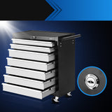 Giantz 7 Drawer Tool Box Cabinet Chest Trolley Storage Garage Toolbox Grey - Close-Up Angle