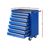 Giantz 7 Drawer Tool Box Cabinet Chest Trolley Storage Garage Toolbox Blue - Front View