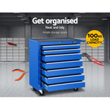 Giantz 7 Drawer Tool Box Cabinet Chest Trolley Storage Garage Toolbox Blue - Top-Down View