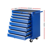 Giantz 7 Drawer Tool Box Cabinet Chest Trolley Storage Garage Toolbox Blue - Front View