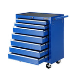 Giantz 7 Drawer Tool Box Cabinet Chest Trolley Storage Garage Toolbox Blue - Low Angle