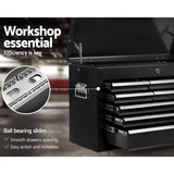 Giantz 9 Drawer Tool Box Cabinet Chest Toolbox Storage Garage Organiser Black - Close-Up Angle