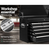 Giantz 9 Drawer Tool Box Cabinet Chest Toolbox Storage Garage Organiser Black - Rear View