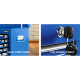 Giantz 9 Drawer Tool Box Cabinet Chest Toolbox Storage Garage Organiser Blue - Rear View