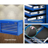 Giantz 9 Drawer Tool Box Cabinet Chest Toolbox Storage Garage Organiser Blue - Side View