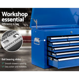 Giantz 9 Drawer Tool Box Cabinet Chest Toolbox Storage Garage Organiser Blue - Rear View