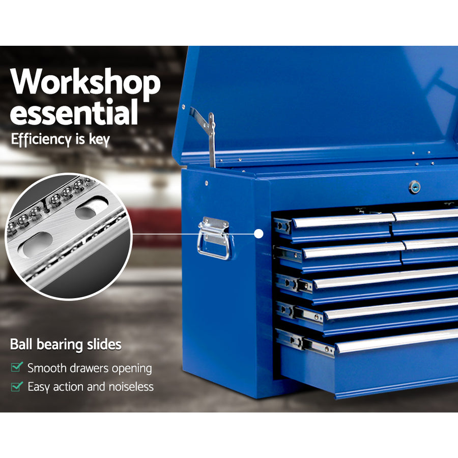 Giantz 9 drawer lockable steel tool chest in blue, image 6