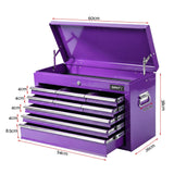Giantz 9-Drawer Tool Cabinet Chest Toolbox Heavy Duty Garage Storage Organiser Purple - Side View