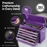 Giantz 9-Drawer Tool Cabinet Chest Toolbox Heavy Duty Garage Storage Organiser Purple - 45-Degree Angle