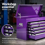 Giantz 9-Drawer Tool Cabinet Chest Toolbox Heavy Duty Garage Storage Organiser Purple - Rear View
