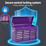 Giantz 9-Drawer Tool Cabinet Chest Toolbox Heavy Duty Garage Storage Organiser Purple - Low Angle