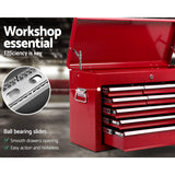 Giantz 9 Drawer Tool Box Cabinet Chest Toolbox Storage Garage Organiser Red - Close-Up Angle