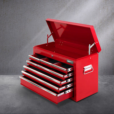 Giantz 9 Drawer Tool Chest, Lockable Steel Toolbox with Ball Bearing Slides, Red