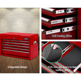 Giantz 9 Drawer Tool Box Cabinet Chest Toolbox Storage Garage Organiser Red - Side View